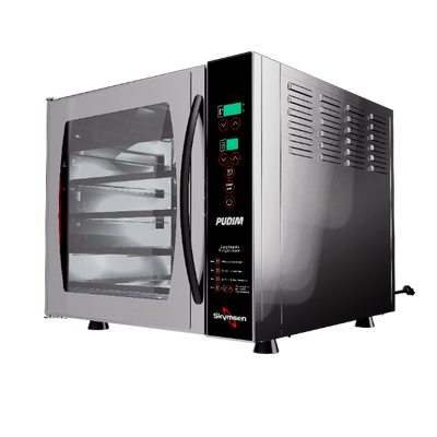 FORNO PARA PUDIM, TURBO ELÉTRICO COMPACTO, COM VAPOR, COM 5 ASSADEIRAS CONV PUDIM SKYMSEN