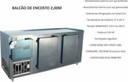 Balcão Refrigerado De Encosto 2.00 Em Aço C/cuba