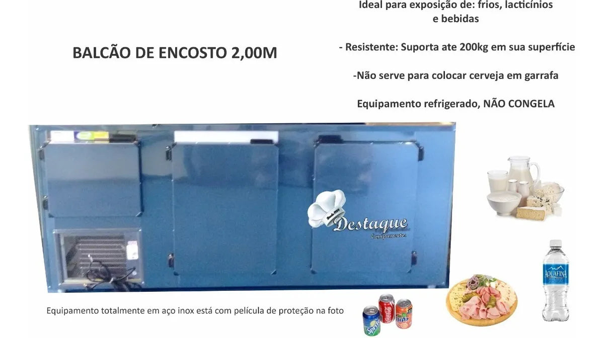 Balcão Refrigerado De Encosto 2.00 Em Aço C/cuba