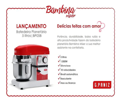 Batedeira Planetária  5 Litros Profissional  Gpaniz BP-05 Bambina