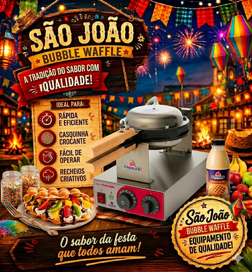 Máquina Elétrica de Bubble Waffle Coração Progás 220V PRKB-10