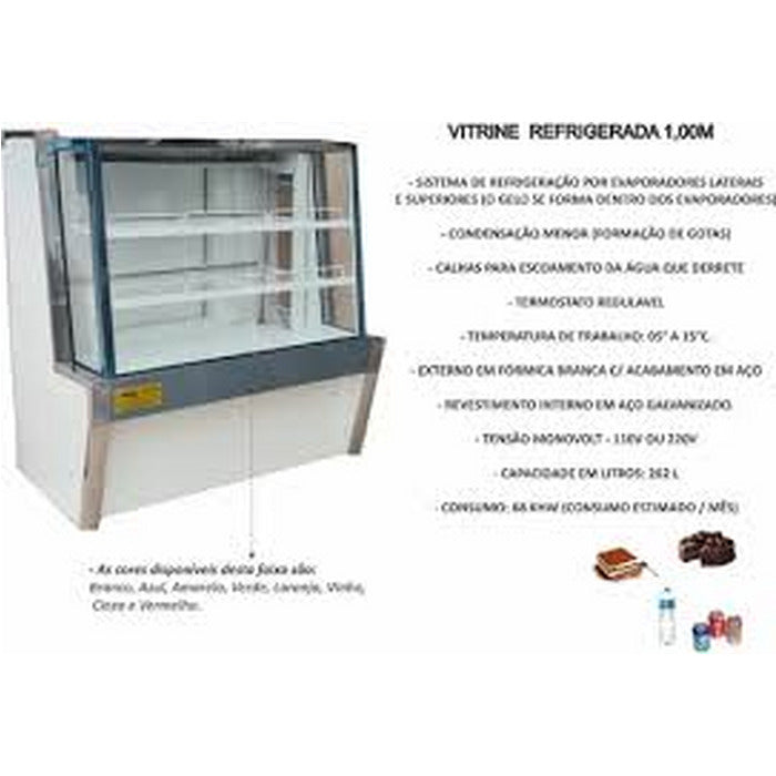Vitrine Refrigerada 1,00mt Para Doces E Bolos C Estilo De Vidro Reto 220v